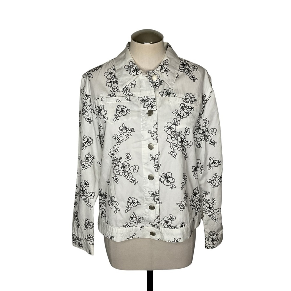 Joanna Embroidered Floral Jacket Large White Cotton Button Up